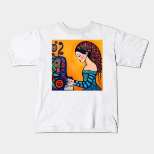 Young woman playing a Piano Kids T-Shirt